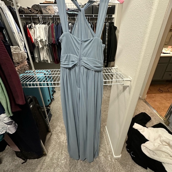 Birdy Grey Dusty Blue Chiffon Halter Bridesmaid Dress - Picture 3 of 4